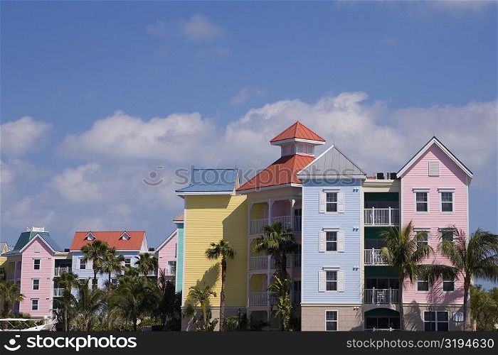 Palm trees in front of buildings, Paradise Island, Bahamas