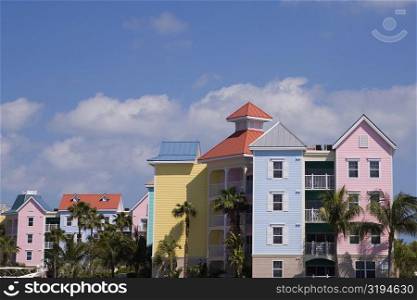 Palm trees in front of buildings, Paradise Island, Bahamas