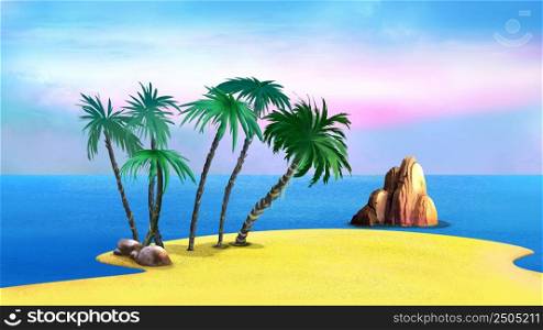 Palm trees on the sandy beach in the tropics. Digital Painting Background, Illustration.. Palm trees on the sandy beach in the tropics 02