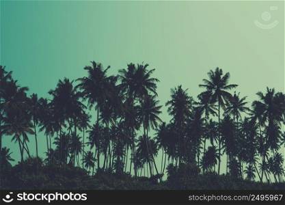 Palm trees on tropical beach, retro color stylized