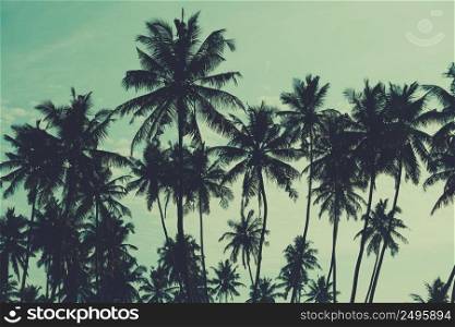 Palm trees on tropical beach, vintage toned and retro color stylized
