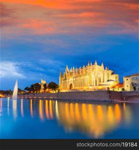 Palma de Mallorca Cathedral Seu sunset in Majorca Balearic islands of Spain