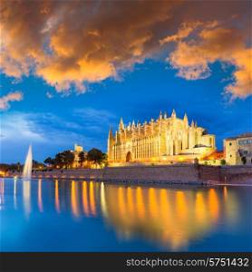 Palma de Mallorca Cathedral Seu sunset in Majorca Balearic islands of Spain