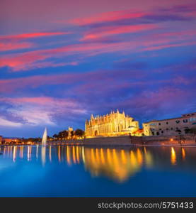 Palma de Mallorca Cathedral Seu sunset in Majorca Balearic islands of Spain