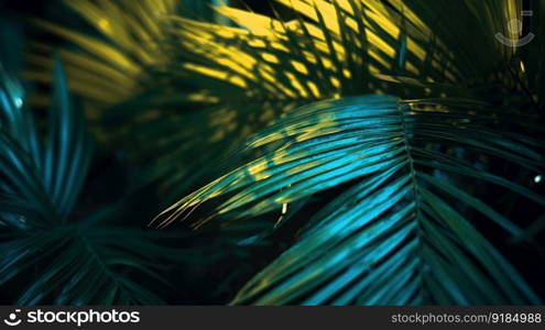 Palms in Detail, A Close-up of Lush Green Foliage. Generative ai