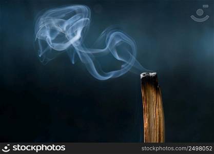 Palo Santo, Bursera graveolens, holy sacred tree stick, burning with aroma smoke