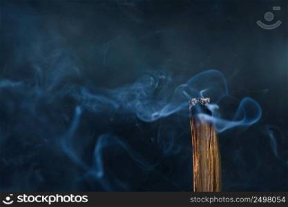 Palo Santo, holy sacred tree stick, burning with aroma smoke.