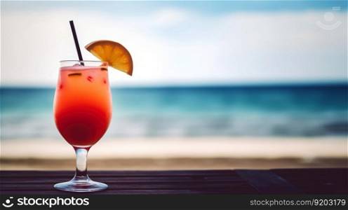 Paloma cocktail on background with blue sea and sky tropical background. Generative AI.. Paloma cocktail on background with blue sea and sky tropical background. Generative AI