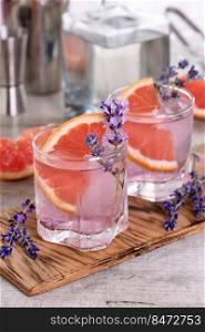 Paloma with soft delicate notes of lavender and grapefruit, very light, incredibly refreshing summer cocktail.