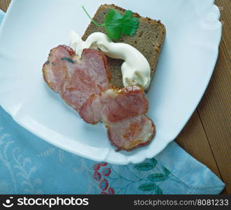 Paltbrod Swedish speciality bread with bacon &amp; white sauce