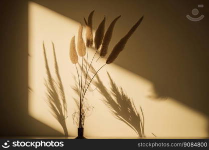 Pampas grass natural shadows on a beige wall or table. Illustration Generative AI 