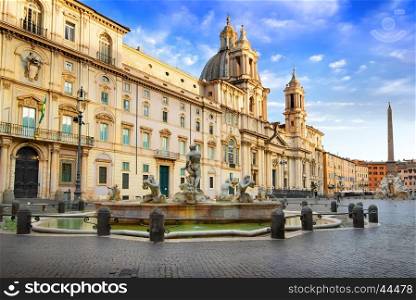 Pamphili palace and fountain of Moor on piazza Navona in Rome, Italy
