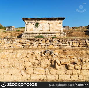 pamukkale old construction in asia turkey the column and the roman temple