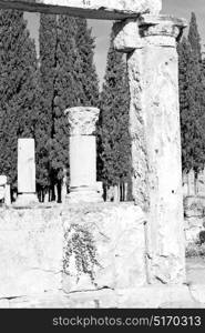 pamukkale old construction in asia turkey the column and the roman temple