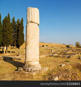 pamukkale old construction in asia turkey the column and the roman temple