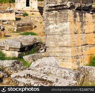 pamukkale old construction in asia turkey the column and the roman temple