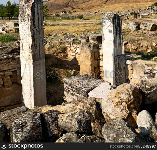 pamukkale old construction in asia turkey the column and the roman temple