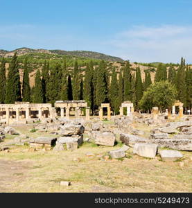 pamukkale old construction in asia turkey the column and the roman temple