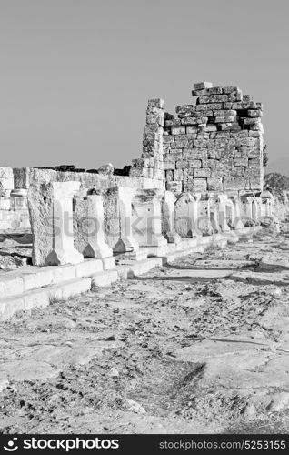 pamukkale old construction in asia turkey the column and the roman temple