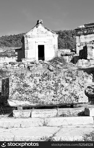 pamukkale old construction in asia turkey the column and the roman temple