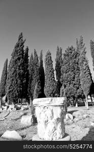 pamukkale old construction in asia turkey the column and the roman temple