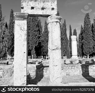 pamukkale old construction in asia turkey the column and the roman temple