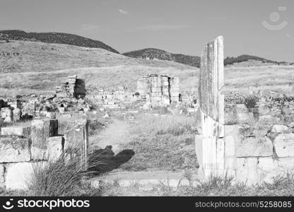 pamukkale old construction in asia turkey the column and the roman temple