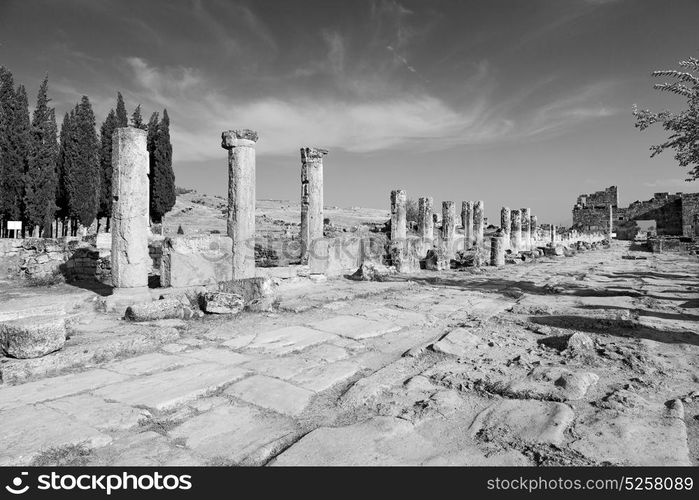 pamukkale old construction in asia turkey the column and the roman temple