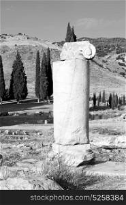 pamukkale old construction in asia turkey the column and the roman temple