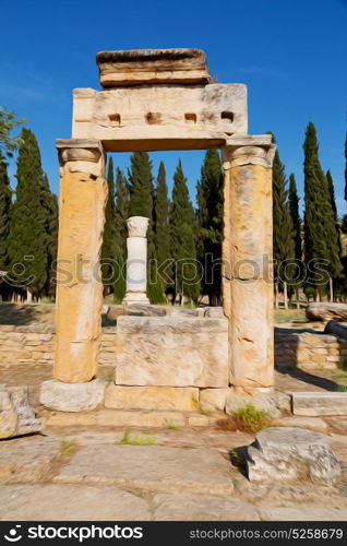 pamukkale old construction in asia turkey the column and the roman temple