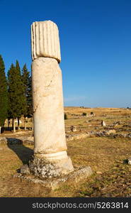 pamukkale old construction in asia turkey the column and the roman temple