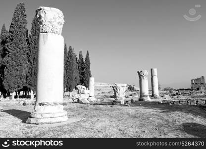 pamukkale old construction in asia turkey the column and the roman temple