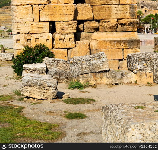 pamukkale old construction in asia turkey the column and the roman temple