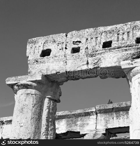 pamukkale old construction in asia turkey the column and the roman temple