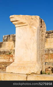 pamukkale old construction in asia turkey the column and the roman temple