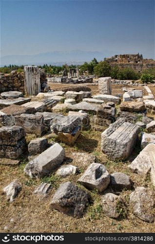 Pamukkale. Turkey. Ruins of Hierapolis, ancient city