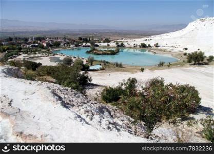 Pamukkale vilage and lake in the park, Turkey