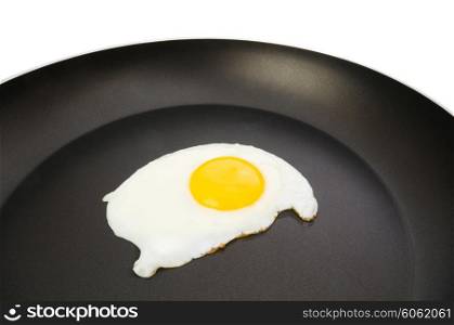 Pan and fried egg isolated on the white