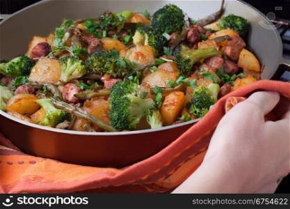 pan of stir fried vegetables