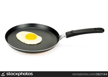 pan with fried eggs isolated on white background