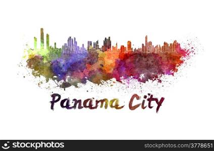 Panama City skyline in watercolor splatters with clipping path. Panama City skyline in watercolor
