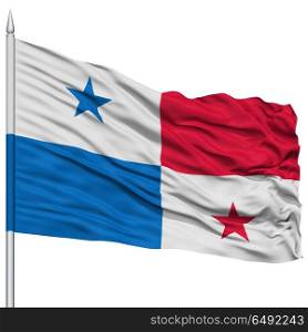 Panama Flag on Flagpole , Flying in the Wind, Isolated on White Background
