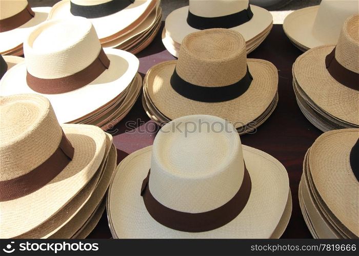 Panama hats on a french market in the Provence