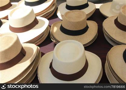 Panama hats on a french market in the Provence