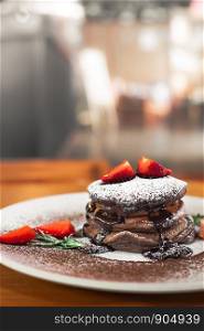 Pancake chocolate with strewberry