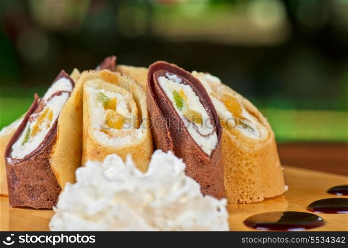 pancake roll with marmalade - dessert dish