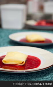 pancake with cherry jam. desert