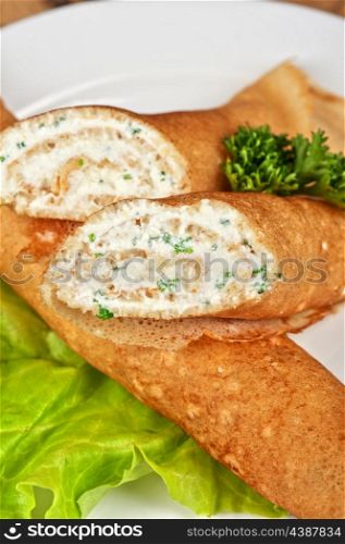 Pancake with greens and feta cheese