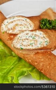 Pancake with greens and feta cheese