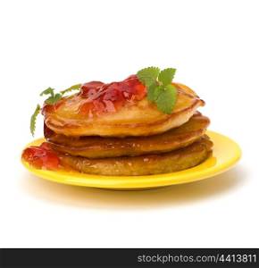 Pancakes stack on white background